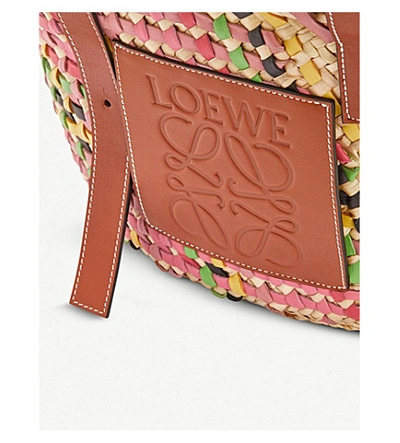 Shop Loewe Logo Large Raffia And Leather Basket Bag In Pink Multitone/tan
