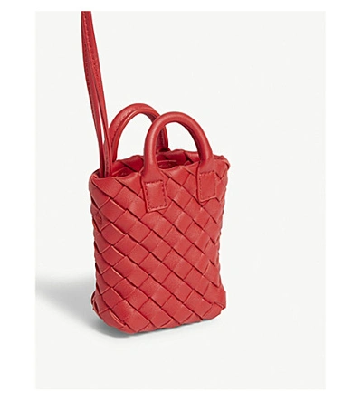 New With Tag AUTHENTIC Bottega Veneta Micro Tote Bag Charm Intrecciato Red