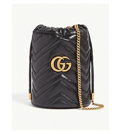 Shop Gucci Gg Marmont Mini Leather Bucket Bag In Black