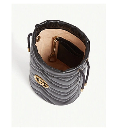 Shop Gucci Gg Marmont Mini Leather Bucket Bag In Black