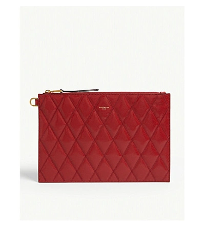 Shop Givenchy Leather Quilted Pouch In Vermillon Red