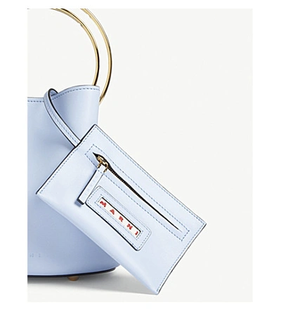 Shop Marni Pannier Small Double Hoop Leather Bucket Bag In Light Blue