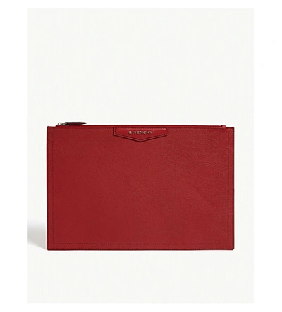 Shop Givenchy Antigona Leather Pouch In Vermillon Red