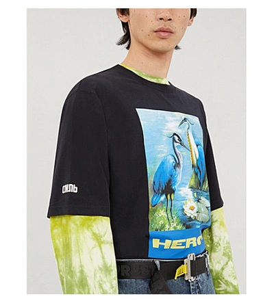 Shop Heron Preston Heron-print Cotton-jersey T-shirt In Off Black