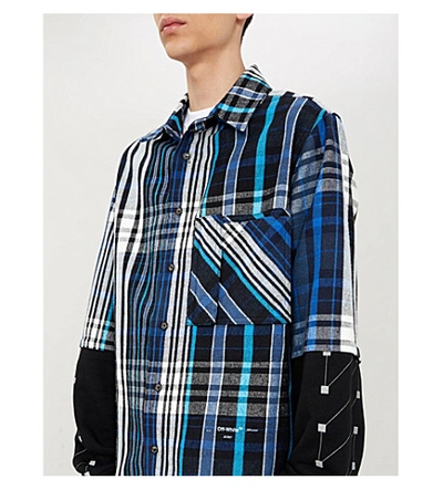Shop Off-white Jersey-sleeve Layered Checked Cotton-blend Shirt In Blue Black