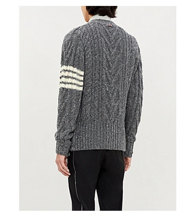 Shop Thom Browne Cable-knit Wool And Mohair-blend Cardigan In Med Grey