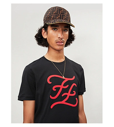 Shop Fendi Logo-print Cotton-jersey T-shirt In Black Red
