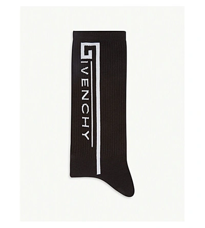 Shop Givenchy Logo-intarsia Ribbed Cotton Socks In Black White