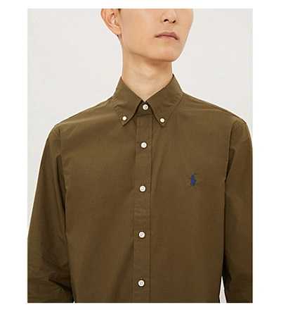 Shop Polo Ralph Lauren Logo-embroidered Slim-fit Cotton-poplin Shirt In Green