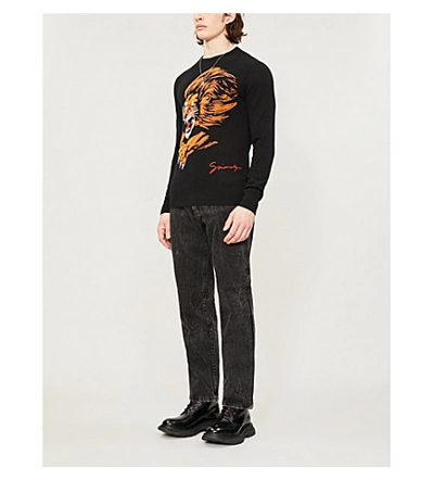 Shop Givenchy Lion Cotton-knit Jumper In Black