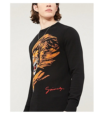 Shop Givenchy Lion Cotton-knit Jumper In Black