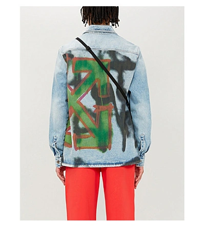 Shop Off-white Graffiti Logo-print Faded Denim Jacket In Bleach Multicolor
