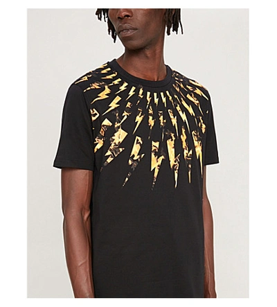 Shop Neil Barrett Flame Lightning Bold Cotton-jersey T-shirt In Black Orange