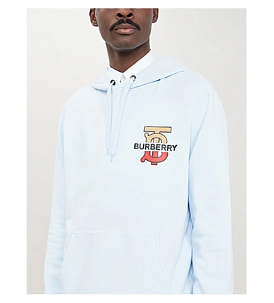 Shop Burberry Logo-print Cotton-jersey Hoody In Pale Blue