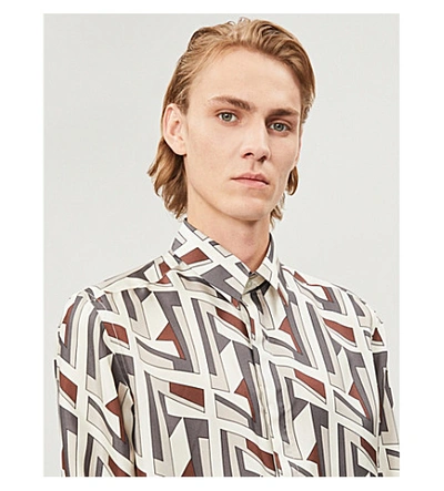 Shop Fendi Graphic-print Regular-fit Silk-satin Shirt In Pecan