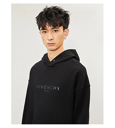 Shop Givenchy Iridescent Logo-print Cotton-jersey Hoody In Black
