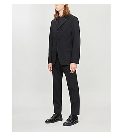 Shop Oscar Jacobson Slim-fit Tapered Wool Trousers In Black