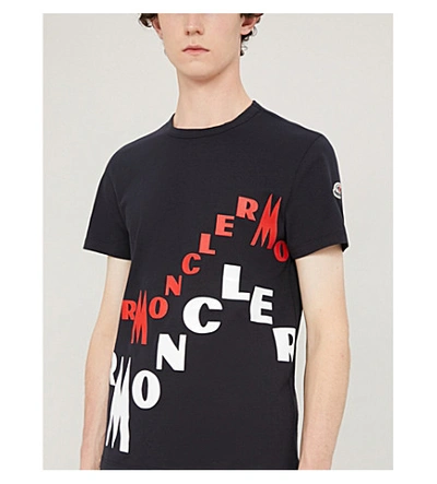 Shop Moncler Logo-print Cotton-jersey T-shirt In Navy
