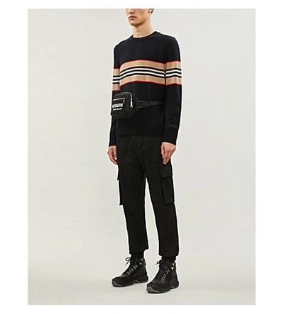 Shop Burberry Striped Cashmere Jumper In Black