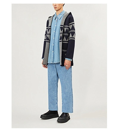 Shop Alanui Patterned Hooded Wool Cardigan In Blue