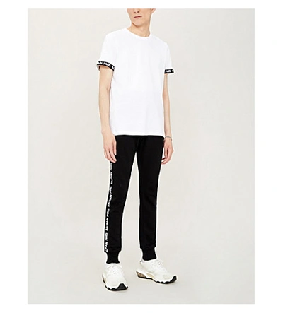 Shop Balmain Logo-tape Cotton-jersey T-shirt In White