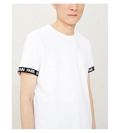 Shop Balmain Logo-tape Cotton-jersey T-shirt In White