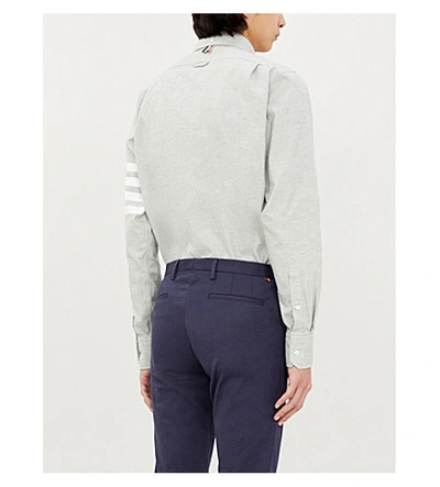 Shop Thom Browne Logo-print Regular-fit Cotton-flannel Shirt In Med Grey