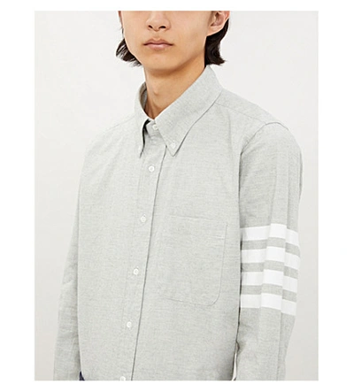Shop Thom Browne Logo-print Regular-fit Cotton-flannel Shirt In Med Grey