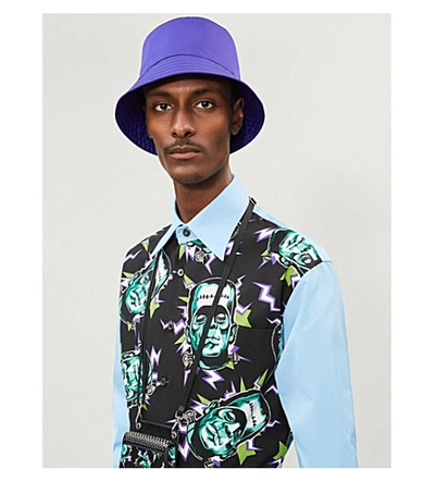 Shop Prada Frankenstein-print Relaxed-fit Cotton Shirt In Mint Blue