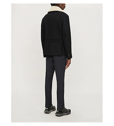 Shop Neil Barrett Shearling-collar Wool-blend Jacket In Black Natural