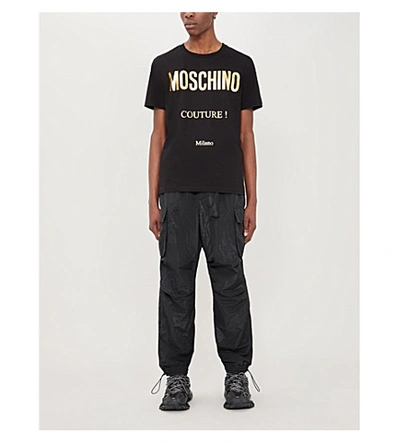 Shop Moschino Metallic Logo-print Cotton-jersey T-shirt In Fantasy Black