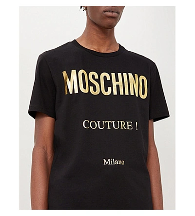 Shop Moschino Metallic Logo-print Cotton-jersey T-shirt In Fantasy Black