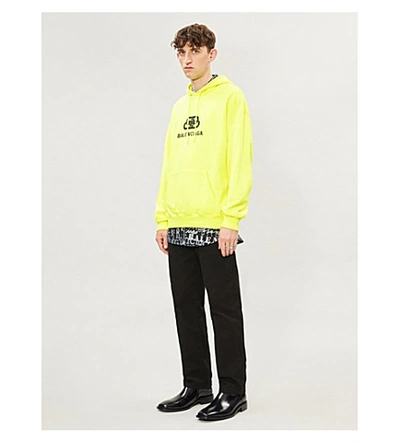 Shop Balenciaga Logo-print Cotton-jersey Hoody In Lime