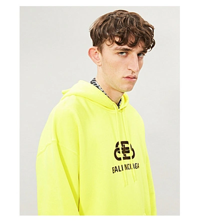 Shop Balenciaga Logo-print Cotton-jersey Hoody In Lime
