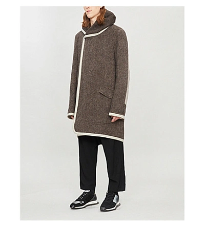 Shop Rick Owens Slab Hooded Wool Coat In Brown White