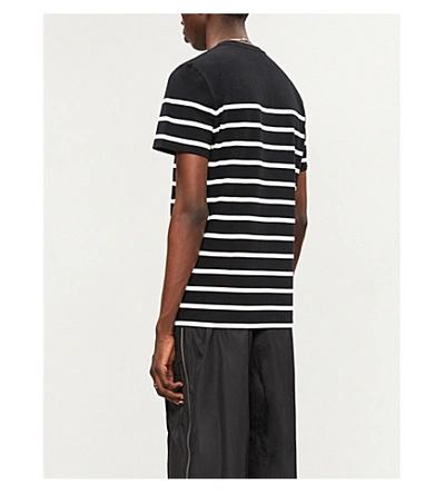 Shop Balmain Striped Logo-print Cotton-jersey T-shirt In Black White