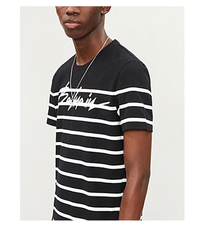 Shop Balmain Striped Logo-print Cotton-jersey T-shirt In Black White