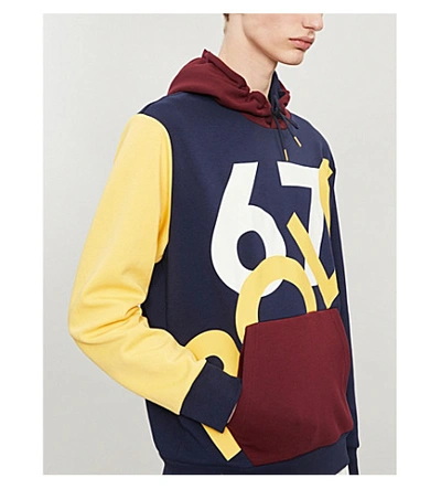 Shop Polo Ralph Lauren Graphic Colour-block Jersey Hoody In Cruise Navy Multi