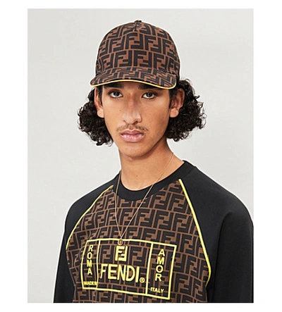 Shop Fendi Logo-print Cotton-jersey Sweatshirt In Yellow