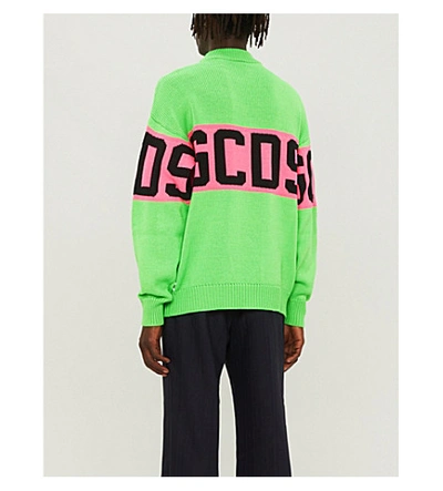 Shop Gcds Logo-intarsia Wool-blend Jumper In Green