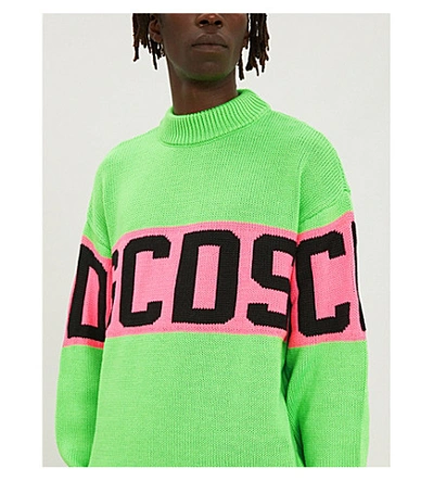 Shop Gcds Logo-intarsia Wool-blend Jumper In Green