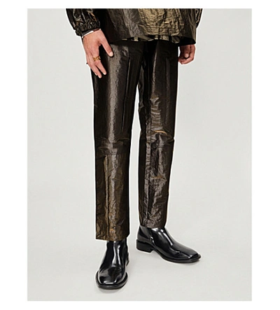 Shop Fendi Metallic Tapered Shell Trousers In Gold