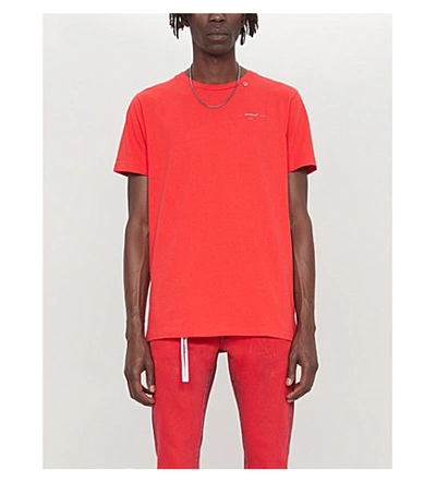 Shop Off-white Logo-print Cotton-jersey T-shirt In Red Silver