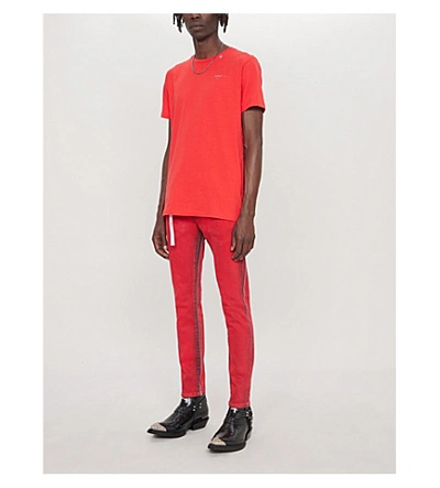 Shop Off-white Logo-print Cotton-jersey T-shirt In Red Silver