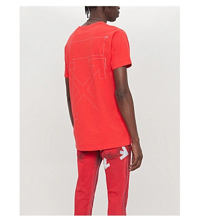Shop Off-white Logo-print Cotton-jersey T-shirt In Red Silver