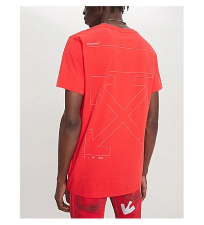 Shop Off-white Logo-print Cotton-jersey T-shirt In Red Silver