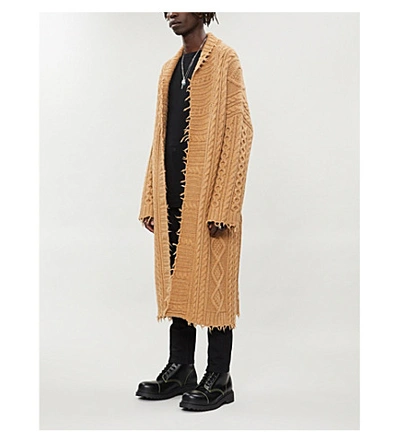 Shop Alanui Rhum Cable-knit Cashmere And Wool-blend Coat In Camel