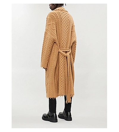 Shop Alanui Rhum Cable-knit Cashmere And Wool-blend Coat In Camel