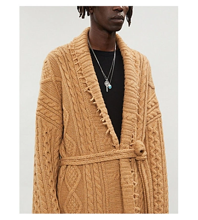 Shop Alanui Rhum Cable-knit Cashmere And Wool-blend Coat In Camel