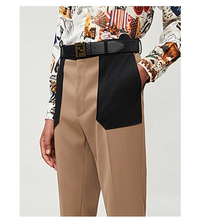 Shop Fendi Bicolour Regular-fit Wool Trousers In Camel Black